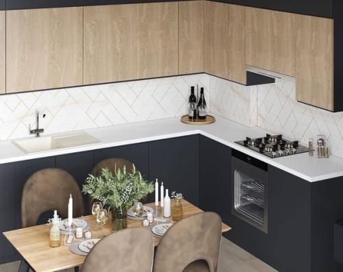 Стильный современный интерьер кухни - гостиной с яркими акцентами. 04