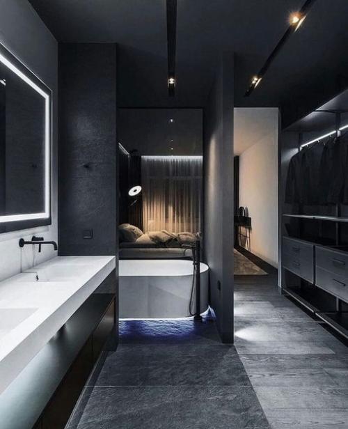 Угольные оттенки в ванной комнате - тренд 2019 года. 01