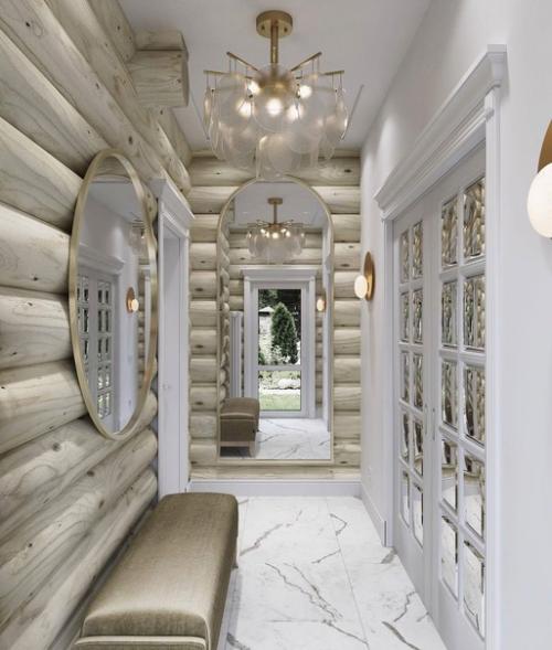 Светлый элегантный интерьер дома из бревна. 05