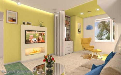 А как вам солнечная однокомнатная квартира в желтых тонах? 05