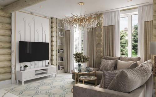 Светлый элегантный интерьер дома из бревна. 04