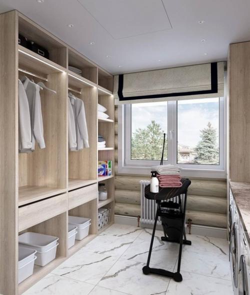 Светлый элегантный интерьер дома из бревна. 07