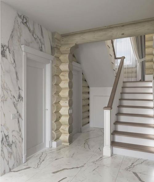 Светлый элегантный интерьер дома из бревна. 09