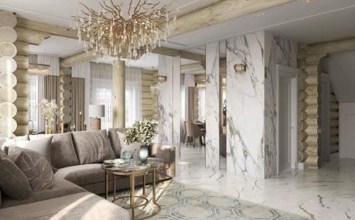 Светлый элегантный интерьер дома из бревна. 03