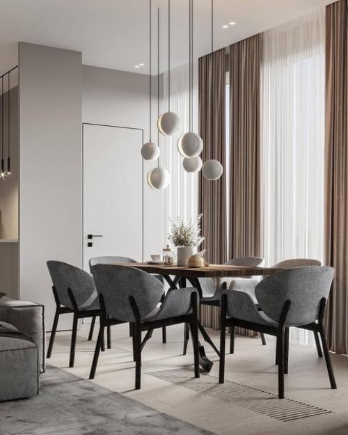 Интерьер кухни - гостиной, прихожей в современном стиле в светло-бежевых тонах. 06