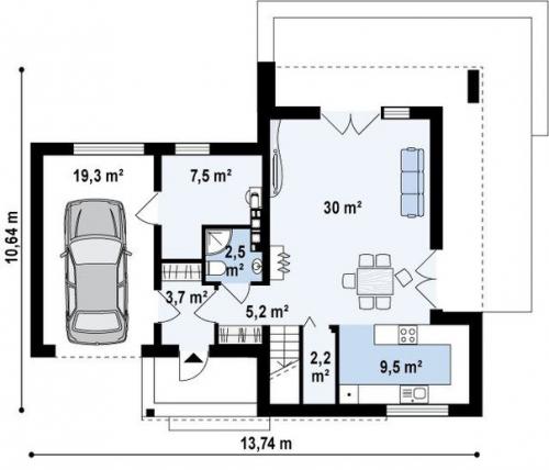 Проект коттеджа в стиле хайтек с плоской кровлей S3-133-3. 01