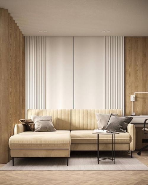 Современный минималистичный интерьер квартиры в тёплых оттенках. 09