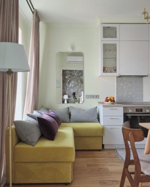 Квартира 33 м 2 для взрослой женщины, которая живет одна, но к ней часто приезжают гости с ночевкой листайте влево, чтобы посмотреть планировку. 02