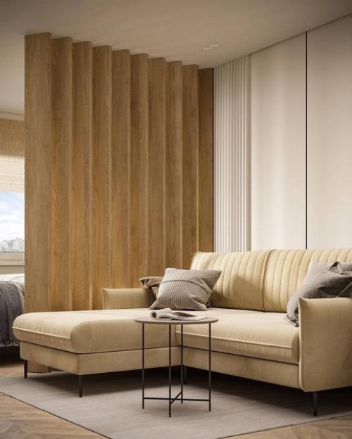 Современный минималистичный интерьер квартиры в тёплых оттенках. 07