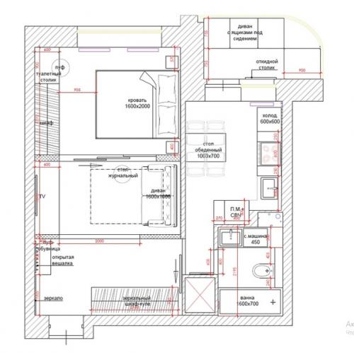 Крошечная гостиная - спальня от Дениса Серова. 08
