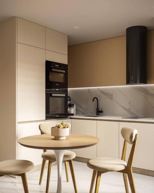 Современный минималистичный интерьер квартиры в тёплых оттенках. 02