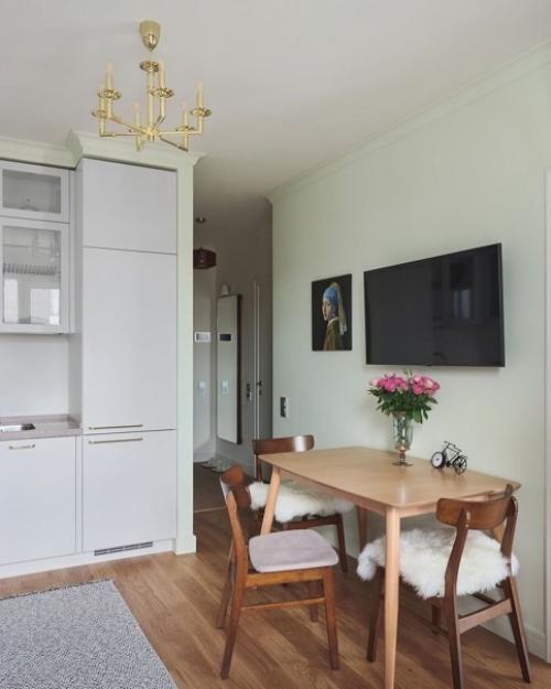 Квартира 33 м 2 для взрослой женщины, которая живет одна, но к ней часто приезжают гости с ночевкой листайте влево, чтобы посмотреть планировку. 03