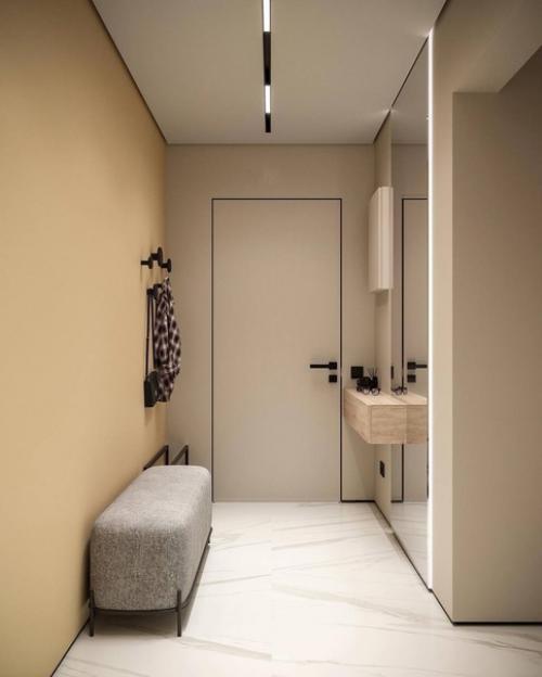 Современный минималистичный интерьер квартиры в тёплых оттенках. 04