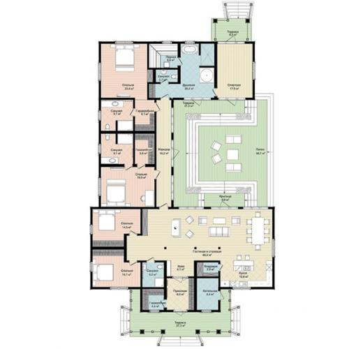 Внушительный одноэтажный дом в стиле классических русских усадеб. 06