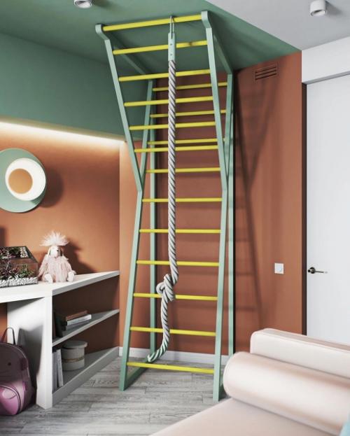 Дизайн детской комнаты рекомендуется распределять помещение на зоны: для отдыха, занятий и спорта. 05