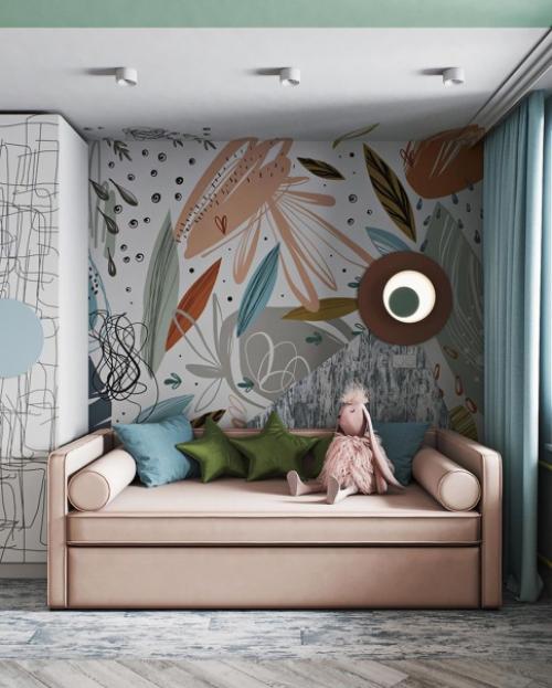 Дизайн детской комнаты рекомендуется распределять помещение на зоны: для отдыха, занятий и спорта. 02