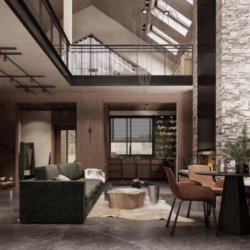 Загородный дом 200 м 2 в стиле современного шале был спроектирован как изнутри, так и снаружи. 01