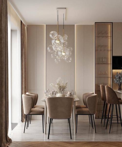 Интерьер кухни - гостиной в кремовых оттенках. 01