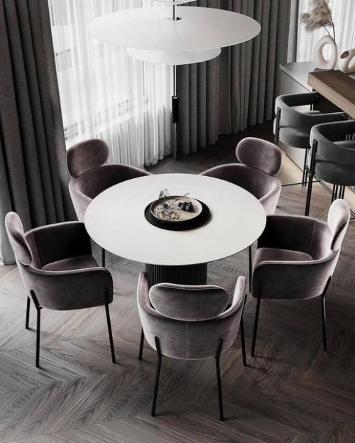 Современный интерьер кухни в серых оттенках с деревянными элементами. 02