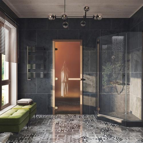 Раздевалка с душевой перед сауной в загородном доме. 02