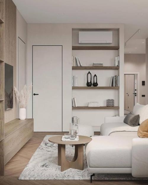 Интерьер кухни - гостиной в светлых тонах. 05