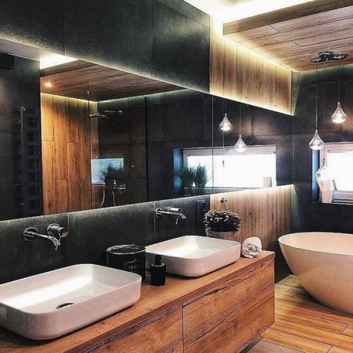 Сочетание натурального дерева и камня в ванной комнате! 02