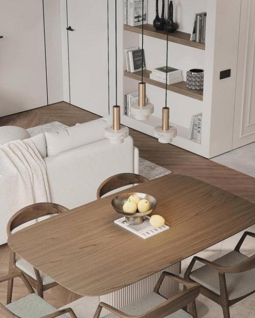 Интерьер кухни - гостиной в светлых тонах. 06