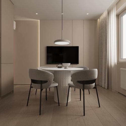 Интерьер минималистичной кухни в светло-бежевых тонах. 03