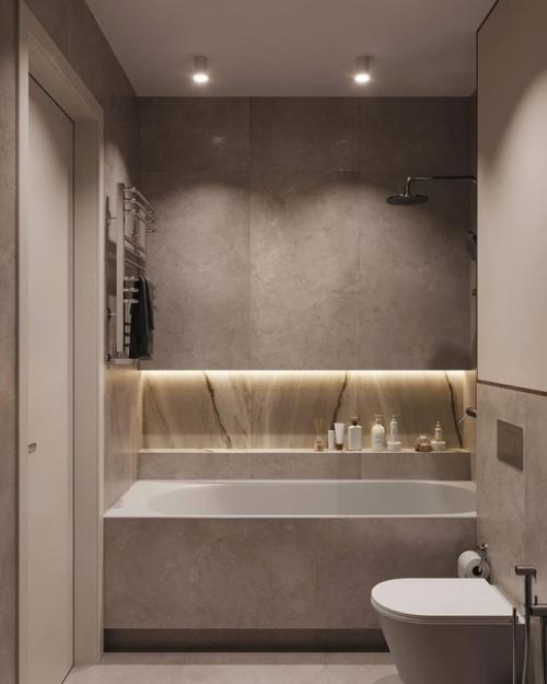 Современный стильный интерьер ванной комнаты. 01