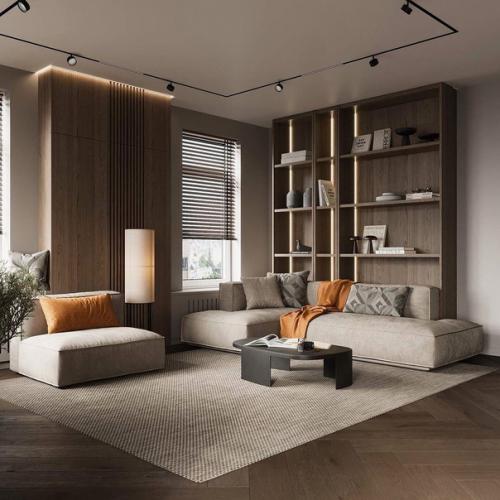 Интерьер кухни - гостиной с островом и площадью 35 m. 05