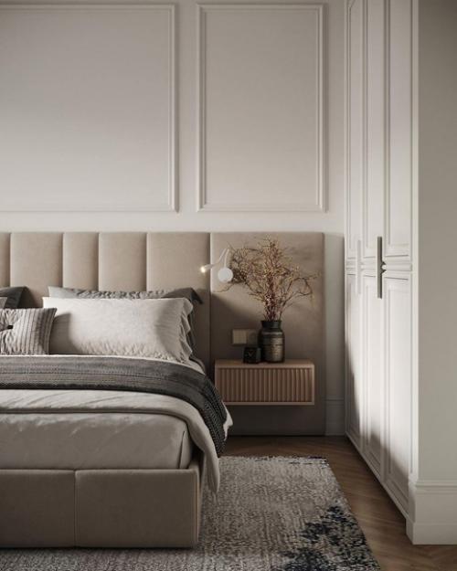 Интерьер спальни в светлых оттенках. 06