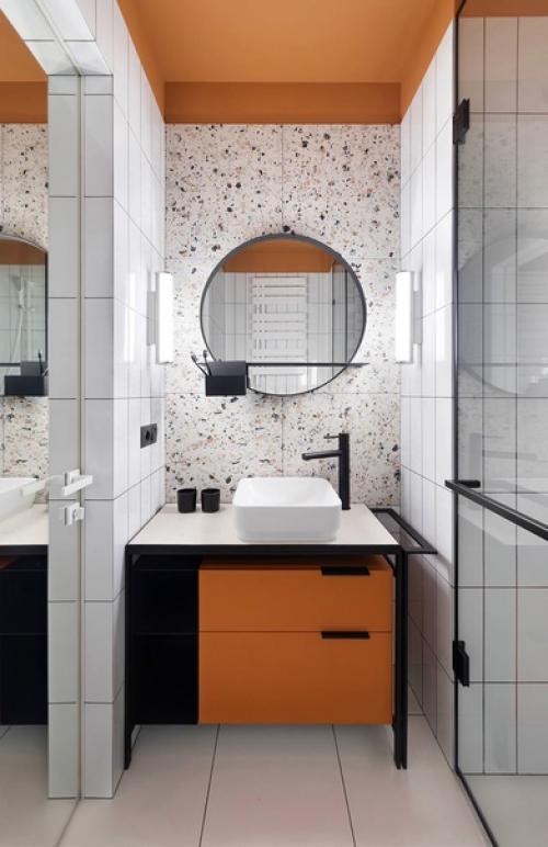 Квартира - студия в пастельном дизайне с акцентной геометрией. 07