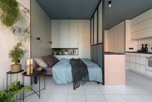 Квартира - студия в пастельном дизайне с акцентной геометрией. 03