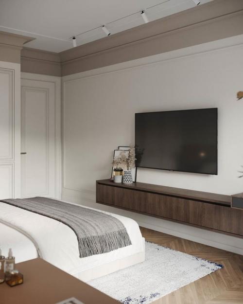 Интерьер спальни в светлых оттенках. 04