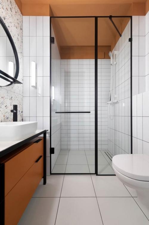 Квартира - студия в пастельном дизайне с акцентной геометрией. 08