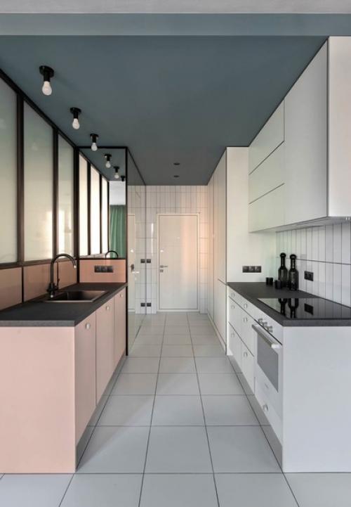 Квартира - студия в пастельном дизайне с акцентной геометрией. 05