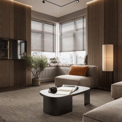 Интерьер кухни - гостиной с островом и площадью 35 m. 03