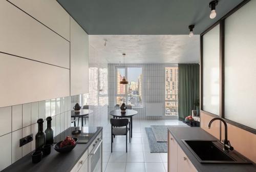 Квартира - студия в пастельном дизайне с акцентной геометрией. 06