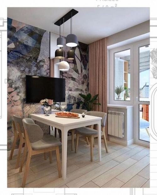 Прямоугольная кухня с балконом. 04