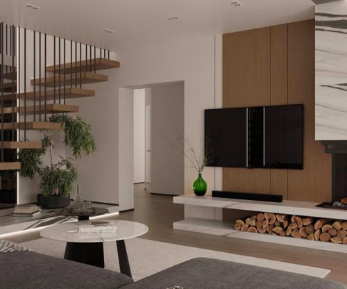 Эта гостиная в частном доме - воплощение элегантности и уюта в стиле минимализм. 07