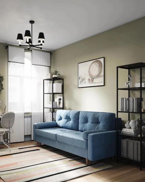 Уютный интерьер 1 комнатной квартиры с приятным сочетанием цветов. 05