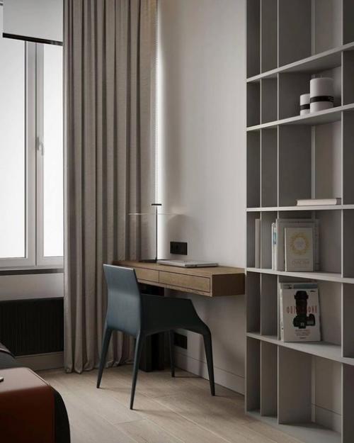 Современное и стильное оформление однокомнатной квартиры в контрастном исполнение. 06