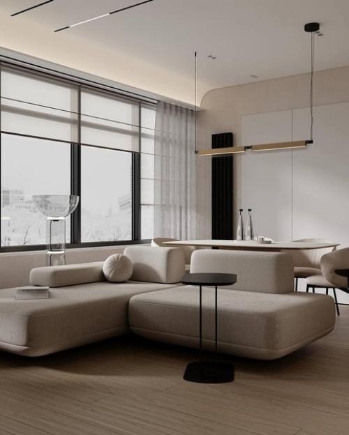 Современный интерьер гостиной в светлых тонах. 03