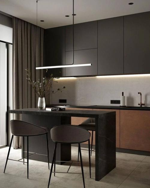 Современное и стильное оформление однокомнатной квартиры в контрастном исполнение. 01