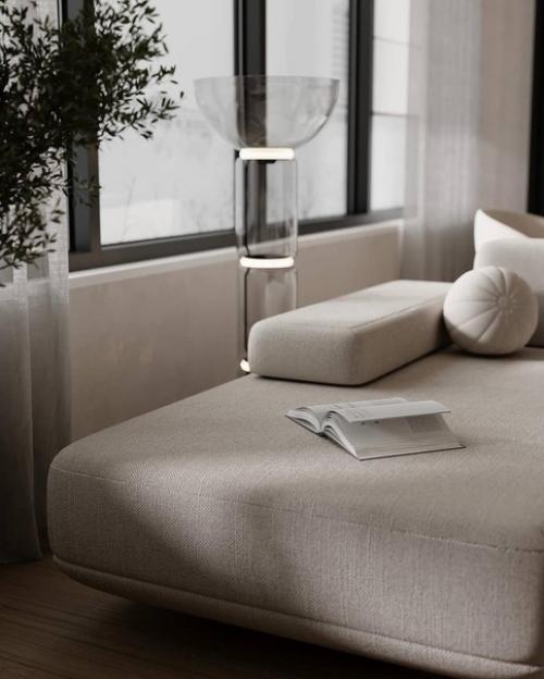 Современный интерьер гостиной в светлых тонах. 02