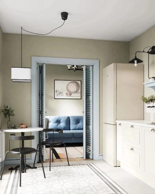 Уютный интерьер 1 комнатной квартиры с приятным сочетанием цветов. 01