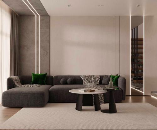 Эта гостиная в частном доме - воплощение элегантности и уюта в стиле минимализм. 04