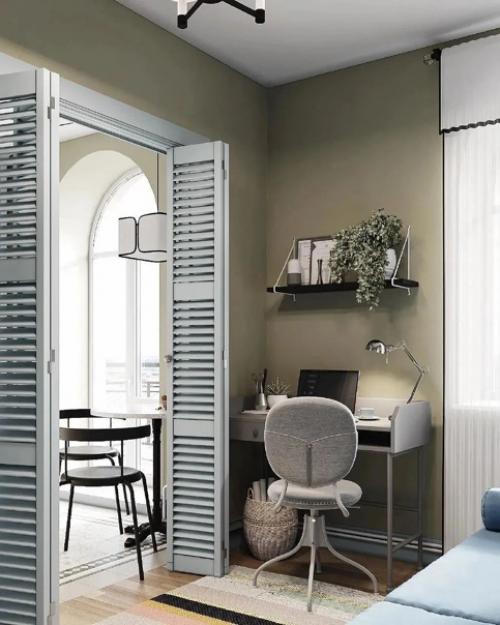 Уютный интерьер 1 комнатной квартиры с приятным сочетанием цветов. 03