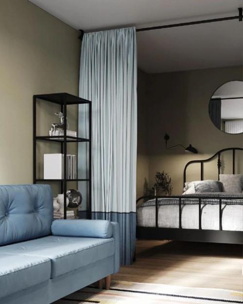 Уютный интерьер 1 комнатной квартиры с приятным сочетанием цветов. 04