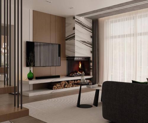 Эта гостиная в частном доме - воплощение элегантности и уюта в стиле минимализм. 05